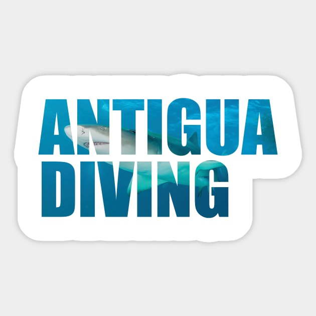 Antigua Diving – Scuba Diver Design – Shark Sticker by BlueTodyArt